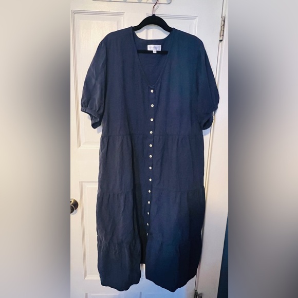 Tradlands Kindred Midi Crinkle Cotton Dress Navy Blue 2X - Picture 1 of 6